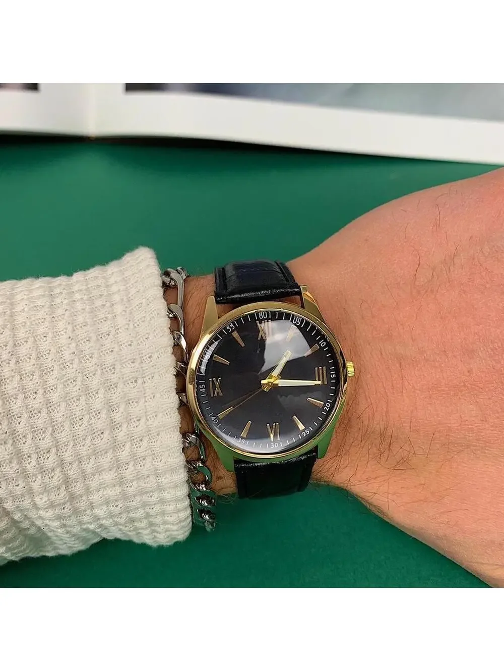 Minimalistic Black essential vintage style gold and leather style band watch. 9